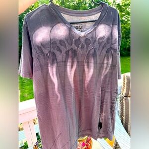 Vintage Y2K REMETEE Affliction Men’s T-Shirt Large Skull Wing Gray Logo